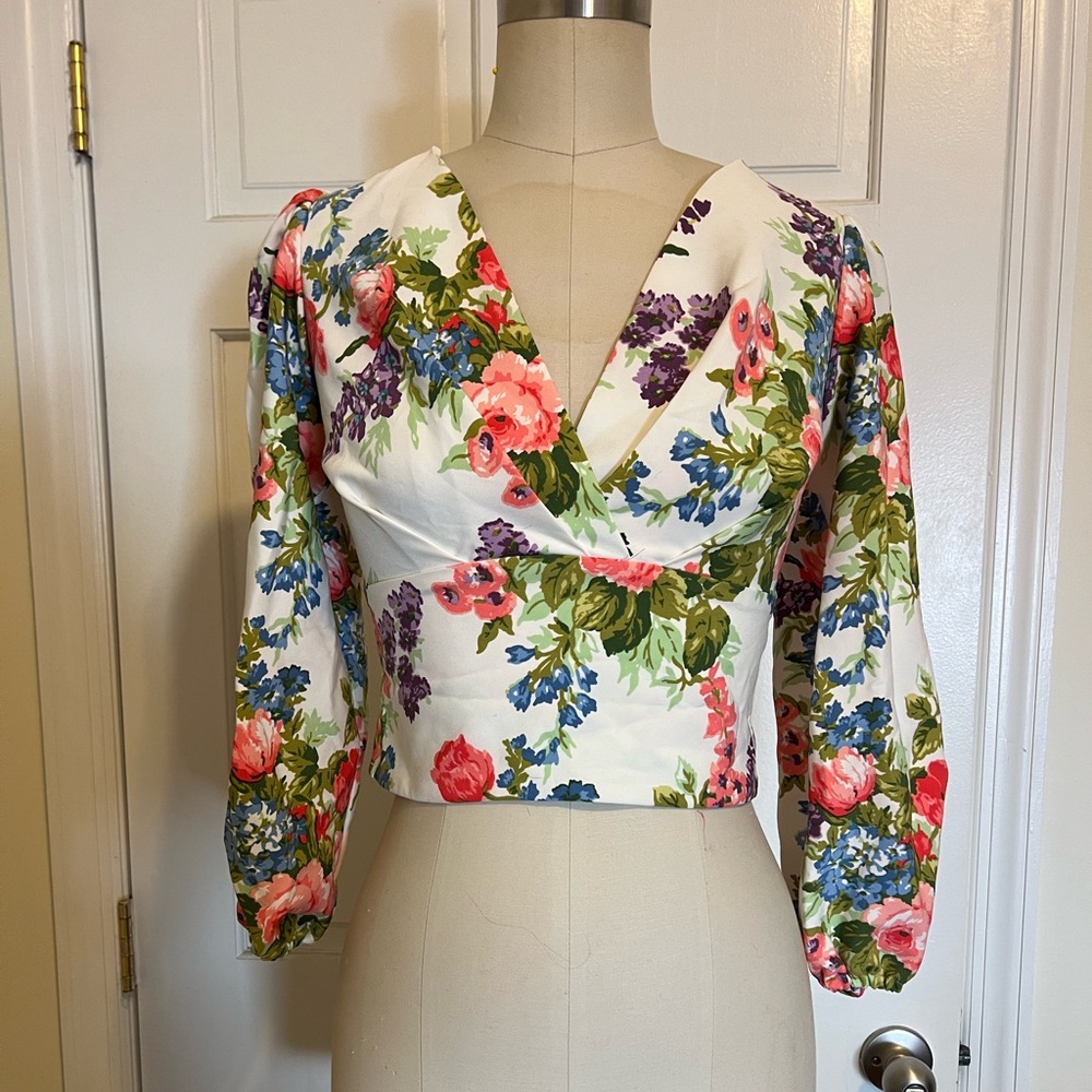 Vixen by Micheline Pitt Bawdy top on white floral print